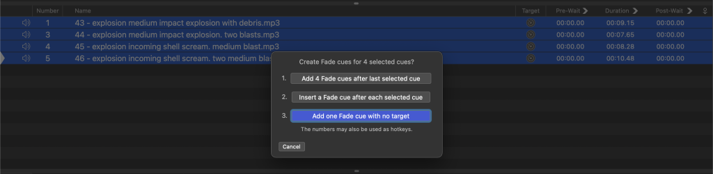 fade cue option
